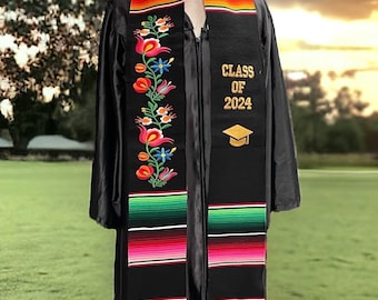 Floral Embroidered Personalized Mexican Graduation Stole Class of 2024