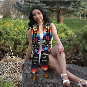 Hand Embroidered Flowers/Mexican Sarape Graduation Stole Personalized