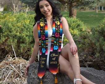 Hand Embroidered Flowers/Mexican Sarape Graduation Stole Personalized