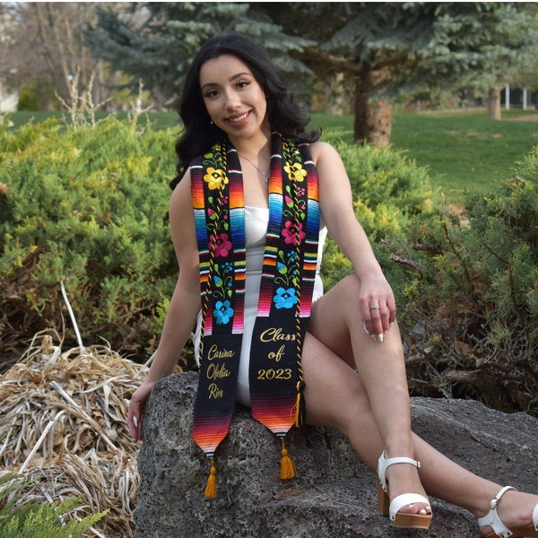 Hand Embroidered Flowers/Mexican Sarape Graduation Stole Personalized