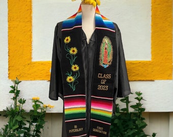 Sunflower Custom Mexican Sarape Graduation Stole/Personalized Graduation Stole