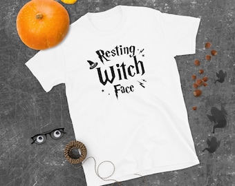 休息中の魔女の顔のかわいいシャツ | 魔女のハッピーハロウィンTシャツ | 魔女のTシャツ | 快適なTシャツ | ハロウィンシャツ、ハロウィン魔女