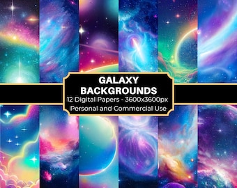 Galaxy Backgrounds - Nebula Outer Space Digital Paper - Printable Scrapbook Paper - Milky Way Fantasy Space Commercial Use Colorful Graphics