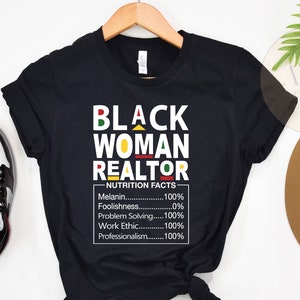 黒人女性不動産業者シャツ、黒人不動産業者の不動産栄養成分、黒人不動産業者への贈り物、黒人不動産業者の不動産シャツ
