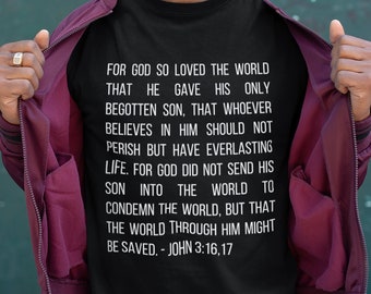 Giovanni 3:16 Camicia della Bibbia, Camicia della Bibbia, Dio tanto amato, T-shirt religiosa, T-shirt cristiana con versetto della Bibbia