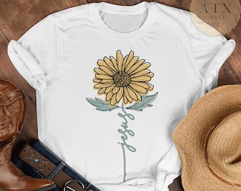 Jesus Sunflower Shirt, Floral Christian Shirt, Faith Flower, Christian Gift for Woman,