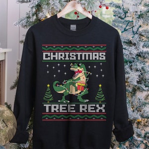 T-Rex Christmas Sweatshirt, Tree Rex, Ugly Christmas Sweater, Tacky Xmas Sweater, Funny Christmas Sweater, Ugly Christmas Sweater Couples