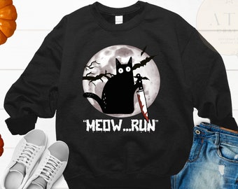 Funny Halloween Sweatshirt, Meow Halloween Sweatshirt, Halloween Cat Shirt, Cat Lover Shirt, Black Cat Shirt, Spooky Season