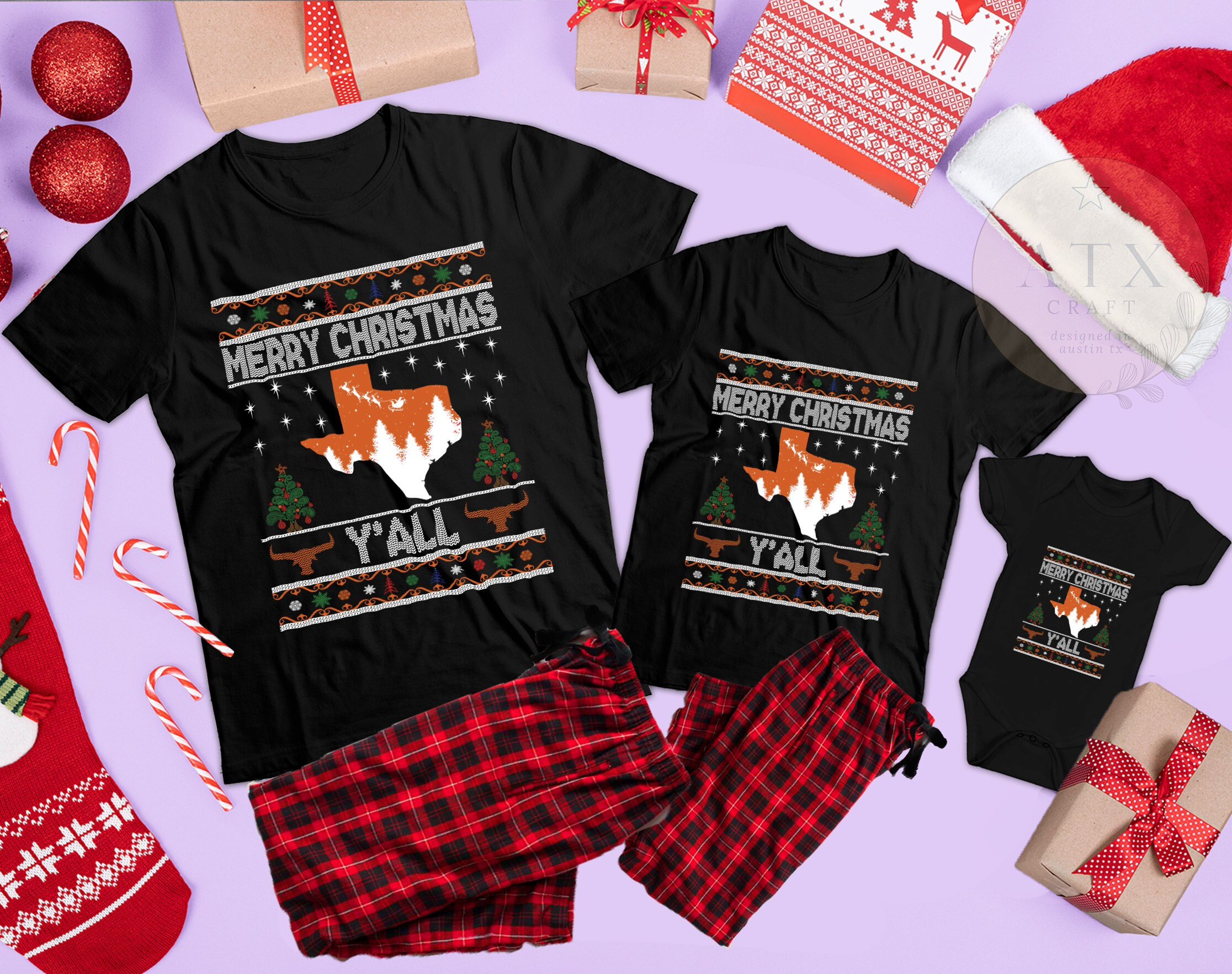 Texas Family Matching Christmas Pajamas, Matching Texas Xmas