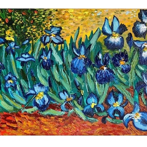 Van Gogh Inspired Irises Painting Original Artwork 11 by 19 inches.