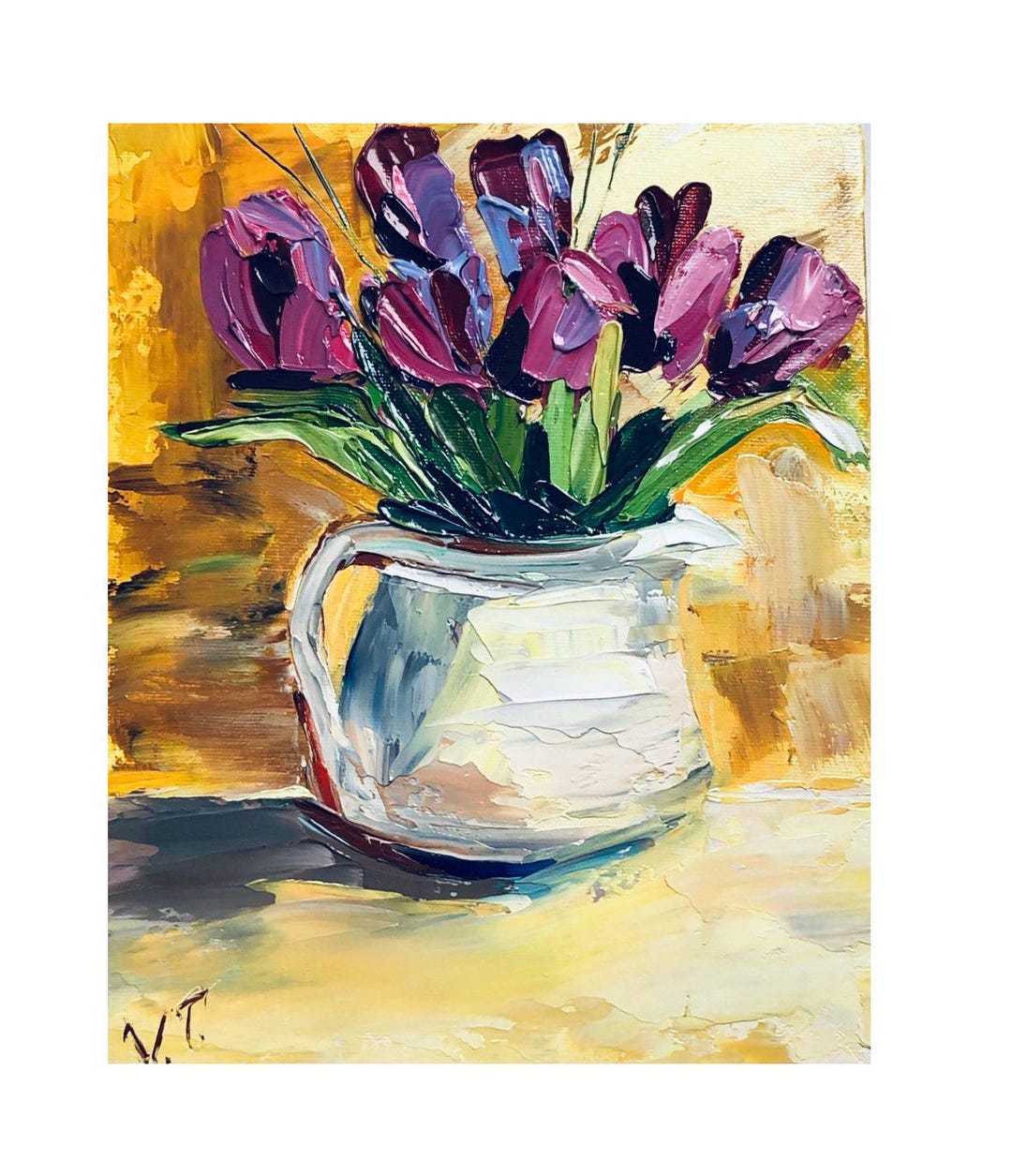 Abstract Spring Tulips Original Oil Painting Impasto Art Work 9 by 12 ...