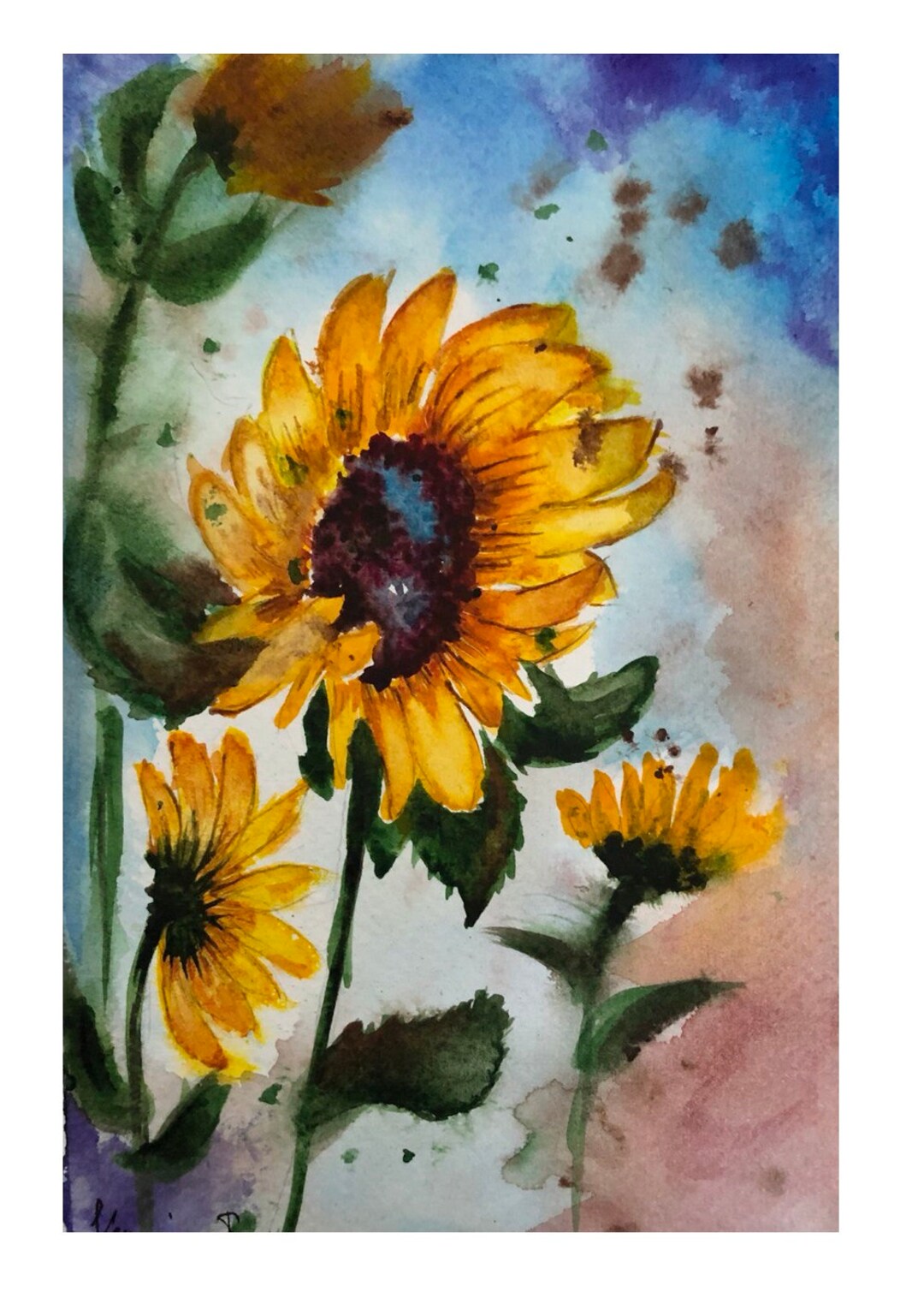 油絵 絵画 【sunflower】 想像を超えての Watercolour Original Painting Sunflower's