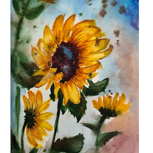 『Sunflower』絵画　水彩画 楽天市場】【マラソン限定クーポン配布】 ひまわり 向日葵 の絵