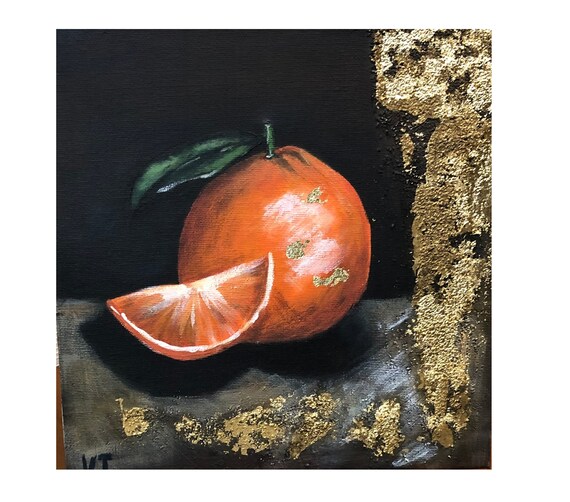 Golden Orange Painting Original Acrylic Art 10 by 10 inches.
