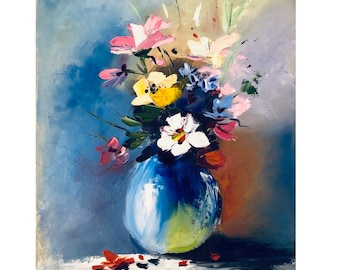 Abstract Floral Oil Painting Origanal Art Impasto Palette Knife Art (16x12 inches)