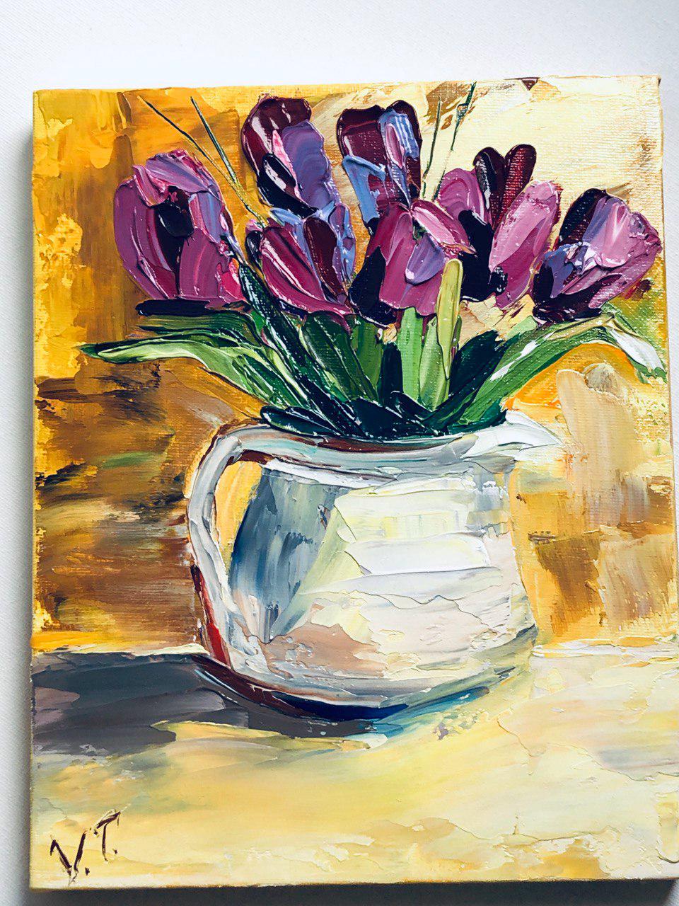 Abstract Spring Tulips Original Oil Painting Impasto Art Work 9 by 12 ...