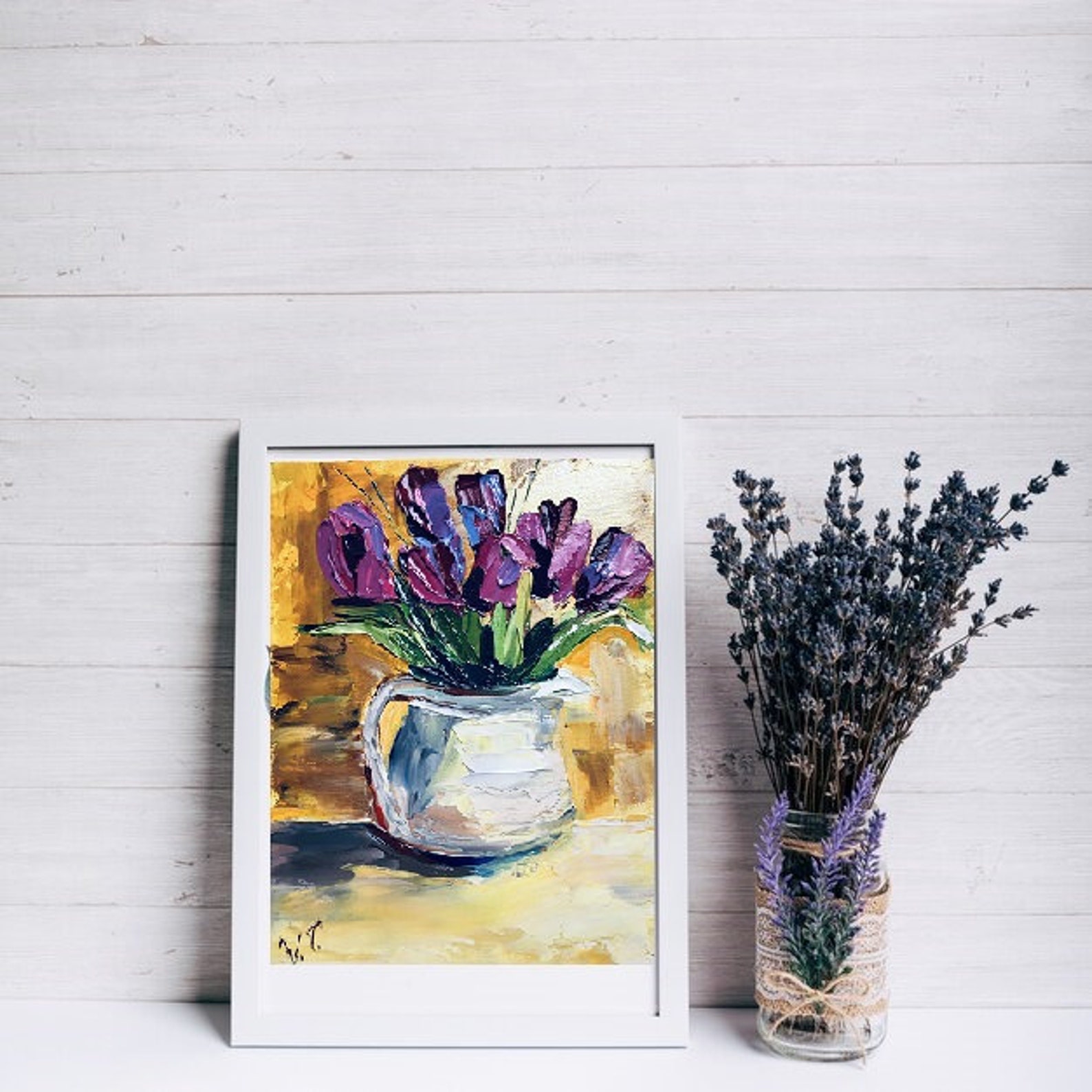 Abstract Spring Tulips Original Oil Painting Impasto Art Work 9 by 12 ...