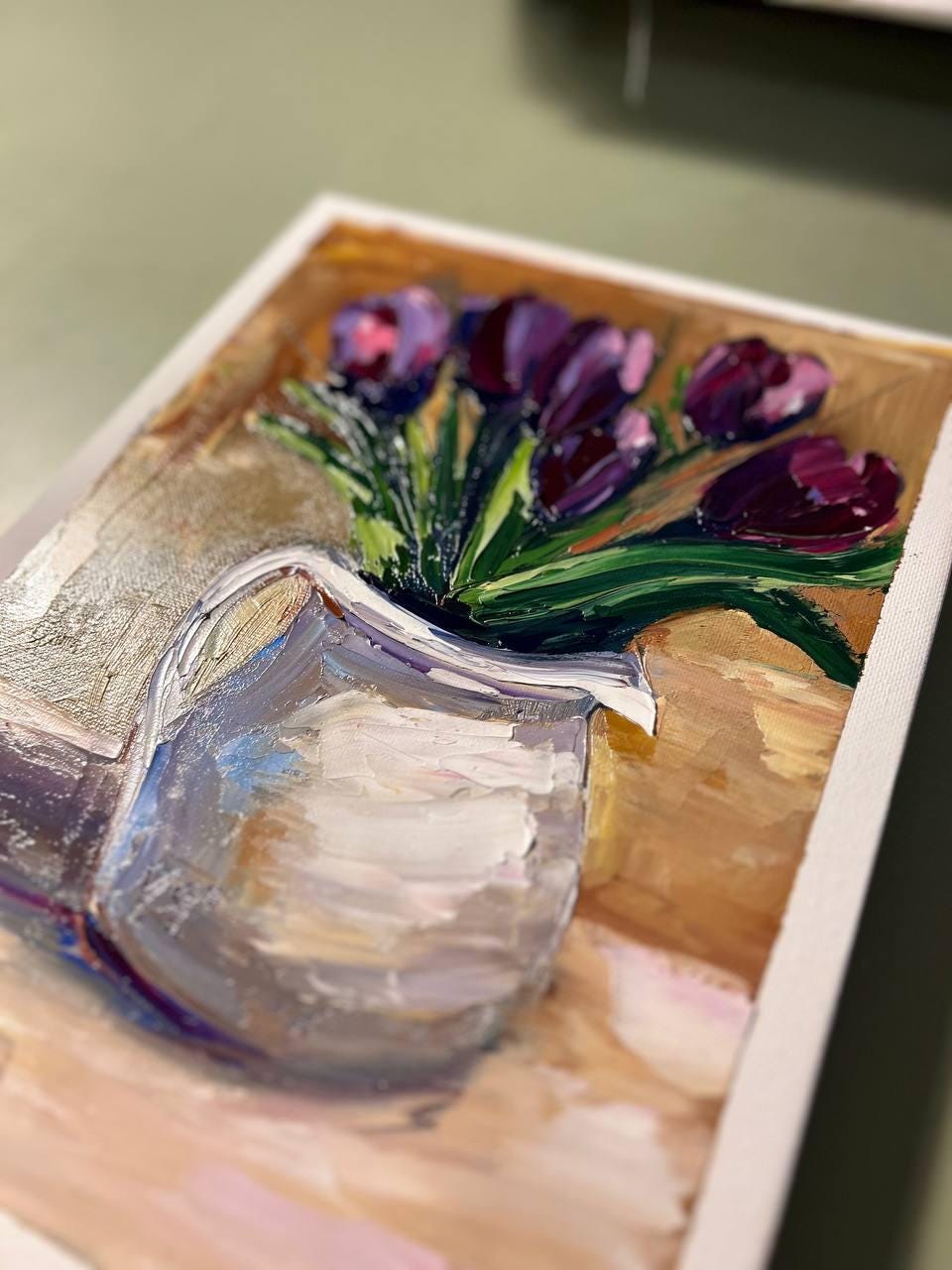 Abstract Spring Tulips Original Oil Painting Impasto Art Work 9 by 12 ...