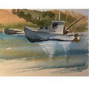 Drifting Boat Original Watercolour Landscape Art 5 by 8 inches.