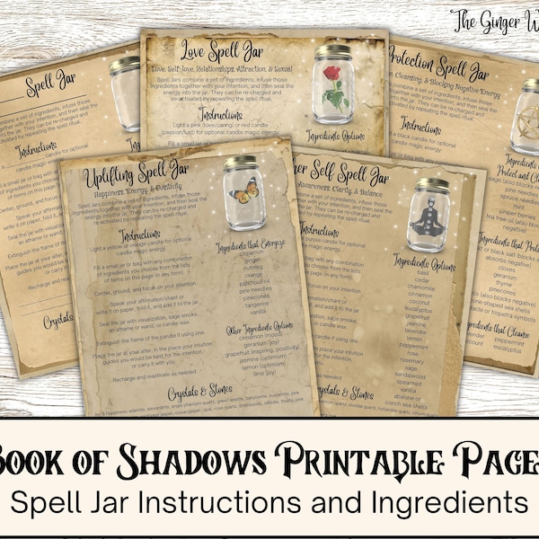 Book Of Shadows Bundle, Spell Jars, Grimoire Pages, Spell Worksheets, Book of Shadows Pages, Grimoire Printable, Witch Pages, Wiccan Pages