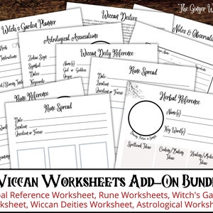 Witch Worksheets Bundle, Book of Shadows Pages, Grimoire Pages, Witch Printables, Herbal Guide, Deity Guide, Runes Guide, Witchcraft