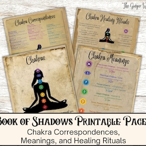 Book of Shadows Bundle, Chakra Pages, Grimoire Pages, Book of Shadows Pages, Grimoire Printable, Grimoire Pack, Witchcraft, Wiccan Pages