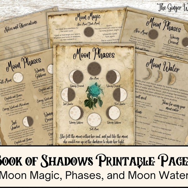 Book of Shadows Bundle, Moon Magic, Book of Shadows Pages, Grimoire Printable, Moon Pages, Grimoire Pages Pack, Witchcraft Printable, Wiccan