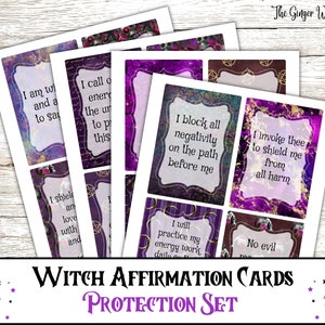 Cartões de afirmação de bruxa, conjunto de proteção, páginas de grimório, páginas do livro das sombras, grimório para impressão, páginas de bruxaria, wicca, cartões de bruxa