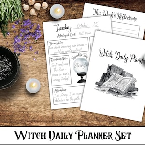 Witch Daily Planner, Witch Calendar Planner, Grimoire Pages, Book of Shadows Pages, Witchcraft Pages, Witch Planner, Download, Ink Saver