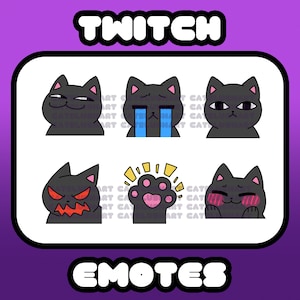 Cute Cat Emotes - Black / Set of 6 / 1 Free Mystery Emote Included / Twitch Emotes / Discord Emotes