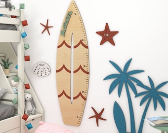 Kinder-Höhentabelle, Holz-Wand-Wachstumskarte, Surfbrett-Wachstumskarte, Surfbrett Hawaii Wanddeko, Geschenke für Kinder
