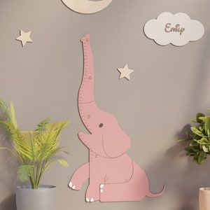 Groeigrafiek roze olifant, decor safari kinderkamer, kamerdecoratie babymeisje, aangepast cadeau babymeisje