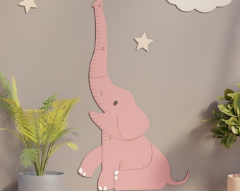 Pink Elephant Growth Chart, Safari Nursery Decor, Baby Girl Room Decor, Custom Baby Girl Gift