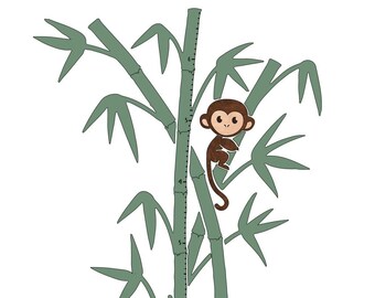 Monkey Growth Chart, Bomboo Decor, Jungle Nursery Decor, First Birthday Gift