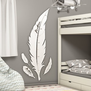 Gepersonaliseerde Kids Growth Chart, Wood Feather Growth Chart, Boho Nursery Girl, Kids Height Chart Meten, Baby Girl Gift