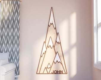 Decoración de la pared del vivero de montaña, tabla de crecimiento de madera, regalos de 1er cumpleaños