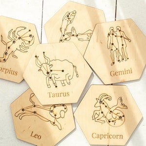 Piastrelle di costellazione, Simboli zodiacali Torcia elettrica, Giocattolo di apprendimento per bambini Montessori, Sottobicchieri di carte di costellazione, Regali di Natale