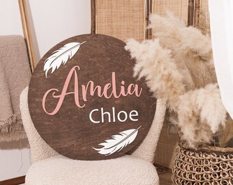 Round Wood Name Sign, Boho Nursery Decor, Custom Wood Plaque, Large Name Sign, Teen Girl Room Decor, Expecting Mom Gift