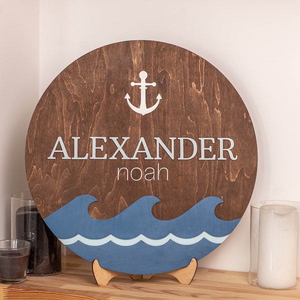 Nautical Room Decor, Round Wooden Nursery Name Sign, Nautical Theme Kids Door Sign, Ocean Nursery Decor, Christmas  Gift