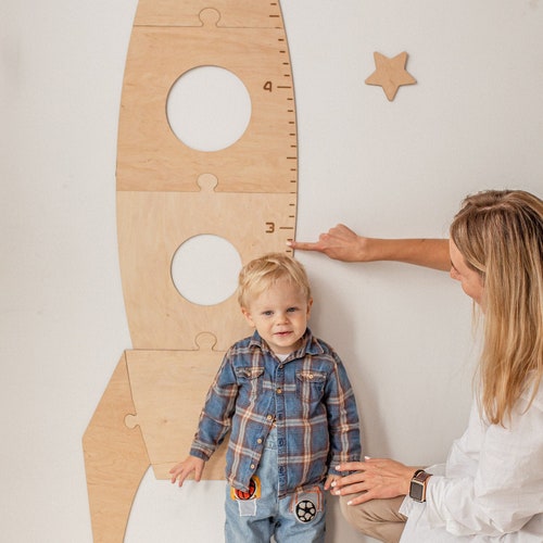 Kids Wooden Growth Height Chart Ruler, Space Theme Nursery Decor, Rocket Wooden Sign, Custom Christmas Gift