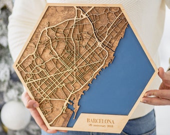 Custom Laser Cut City Map, 3d Wood Wall Map, Topographic City Map, Christmas Present, Gift For Husband