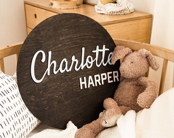 Round Wood Name Sign Neutral nursery decor Wooden name board Circle birthday sign Kids Room Wooden Wall Decor