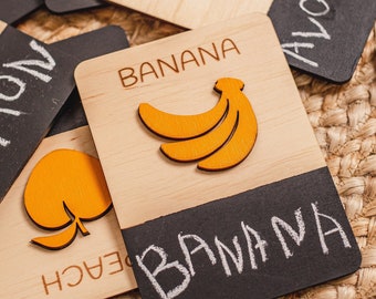 Fruits 3D FlashCards, Preschool or Homeschool Montessori Learning, ADHD Toddler Learning Toy, Waldorf Wooden Toy