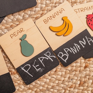 Wooden Fruits 3D Flashcards, Apprentissage Montessori préscolaire, Jouet organique éducatif, Cadeau de Noël pour enfants