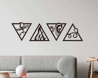 Set of 4 Elements, Four Elements Decor, Fire / Water /  Earth / Air Element Sign, Laser Cut Wood Sign, Christmas Present