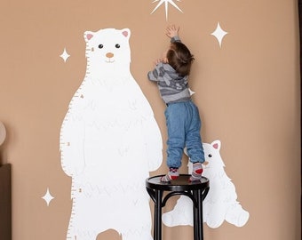 Polar Nursery Decor, White Bear Growth Chart, Wooden Nursery Decor, First Birthday Gift