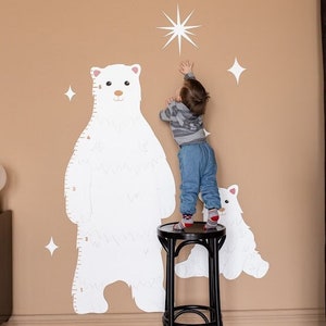 Polar Nursery Decor, White Bear Growth Chart, Wooden Nursery Decor, First Birthday Gift image 1