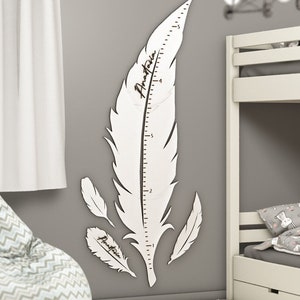Growth Chart, Feather Wall Decor, Boho Nursery Decor For Girl, Kids Height Chart