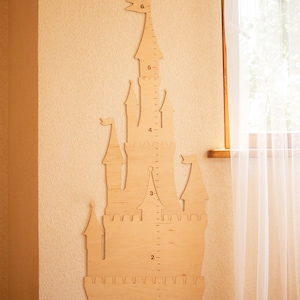 Tabla de altura de madera, tabla de regla de crecimiento, decoración de guardería con castillo de princesa, tabla de crecimiento de madera, baby shower de princesa