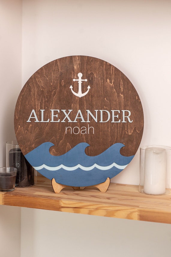 Nautical Room Decor, Round Wooden Nursery Name Sign, Nautical Theme Kids Door Sign, Ocean Nursery Decor, Christmas  Gift